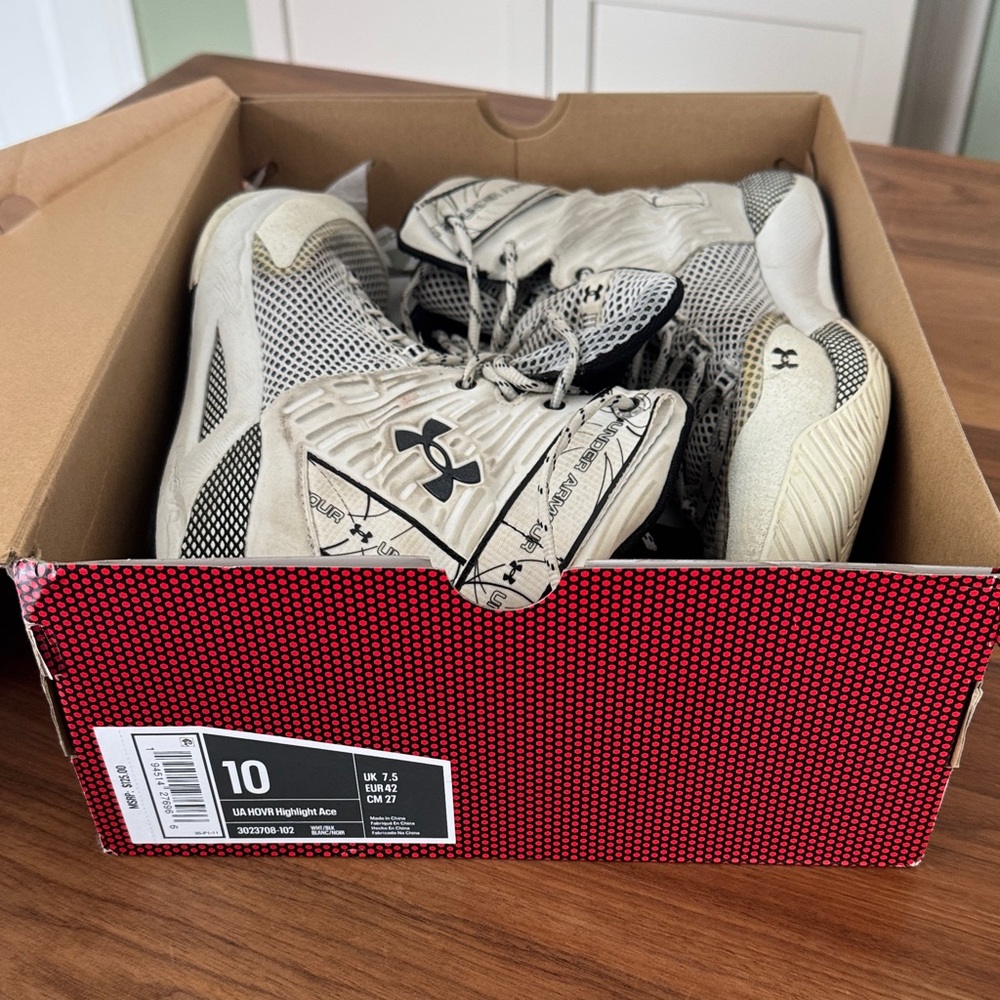 Under Armour white and black volleyball shoe